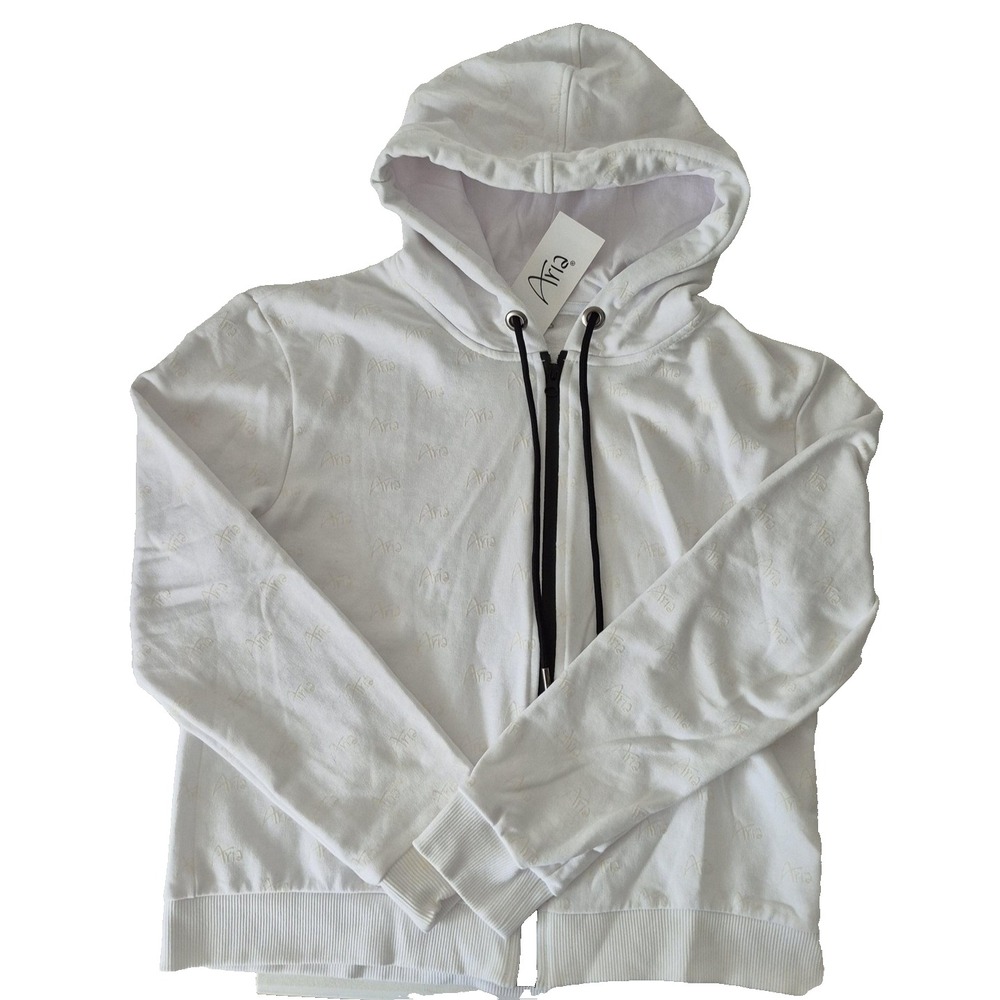 Aria Hoodie Womens Medium White MACEOO Full Zip Embossed Logo Hooded Sweatshirt‎
